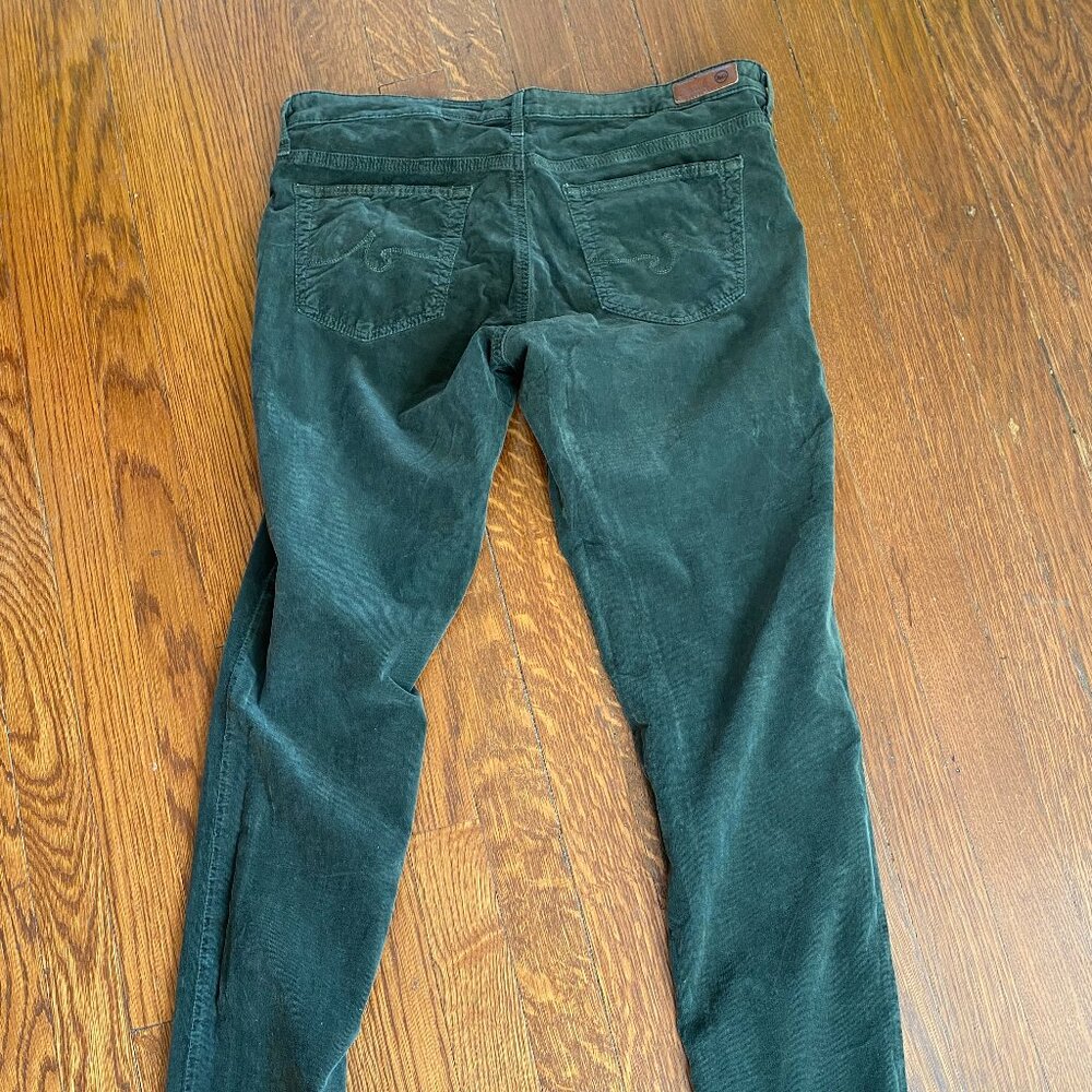 AG Jeans The Legging Super Skinny Velvet Leggings Dark Green Size 31R - Picture 2 of 7